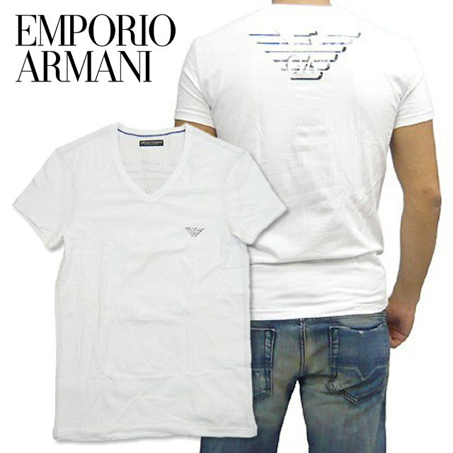 【45%OFF!!】[EMPORIO ARMANI]エンポリオアルマーニ 2011年春夏新作 ラバープリントVネックTシャツ "110752 1S512" ホワイト【EXILE】【MAKIDAI】