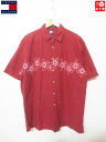 トミー ヒルフィガー/TOMMY HILFIGER コットン アロハシャツ 半袖 和花柄 サイズ:L エンジ 【古着】 古着 【中古】 中古 mellow 【あす楽対応】【古着屋mellow楽天市場店】