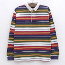ジェイクルー/J.CREW ボーダー ラガーシャツ 長袖 サイズ:M ホワイト×オリーブ×ネイビー×エンジ×ブラウン 【古着】 古着 【中古】 中古 mellow 【あす楽対応】【古着屋mellow楽天市場店】