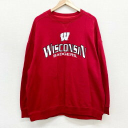 ★30%オフ クーポン 4/2 14時まで★US<strong>古着</strong> Cadne スウェット シャツ トレーナー 前V Wisconsin Badgers カレッジ ロゴ 刺繍 サイズ：メンズ XXL ビッグサイズ レッド あす楽対応【中古】