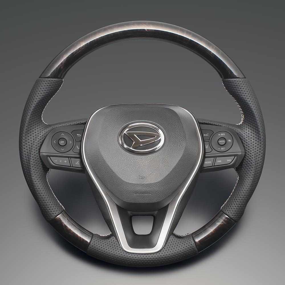 FEGGARI アルティス 70系(AXVH70N/AXVH75N) ウッド＆レザーステアリング(純正交換) マホガニーブラック x PVCレザー(ダークグレー) x シルバー ユーロステッチ / LS204 フェガーリ