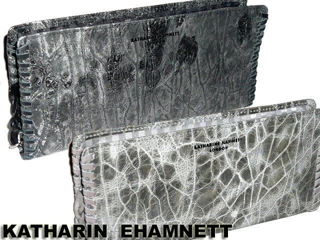送料無料 代引き手数料無料 キャサリンハムネット Edge シリーズ ラウンドファスナー式長財布 黒（ブラック）クロ・灰（グレー） KATHARIN EHAMNETT 490-53005