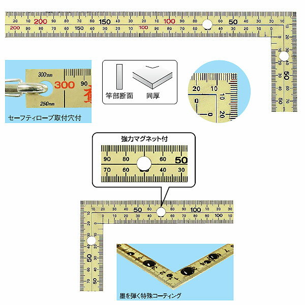 黄金曲尺厚手広巾マグネット付 鳶30cm (EP36228/GWT-30CMG) 【マラソン201207_趣味】【マラソン1207P02】新潟精機　［分類：DIY用品 測定 曲尺］