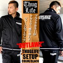 THUGLIFE / サグライフ 長袖ジャージ TRUCKTOP OUTLAWZ 長袖ショーツセットアップ ブラック×ホワイトHIPHOP コラボレーション 話題 メンズ じゃーじ ブラック ゴールド 上下 bk 秋冬
