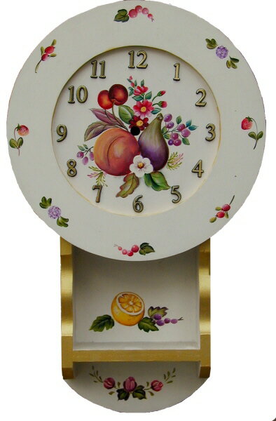 トールペイント図案付白木素材 フルーツを描いた丸型時計...:finehome:10000020