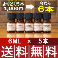 選べる6ML×5本1000円トライアルセット[100％Pureエッセンシャルオイル/精油/アロマオイル（各6ml）][1000円ポッキリ][全23種]6ml×5本のエッセンシャルオイル/精油トライアルセット