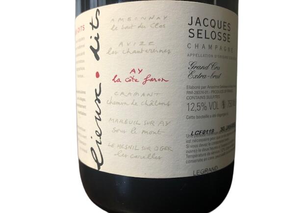 Jacques Selosse Lieux-dits La Cote Faron Blanc de Noirs Ay Grand Cru Extra Brut ジャック セロス リューディ アイ ラ コート ファロン ブラン ド ノワール エクストラ ブリュット 750ml 12.5%