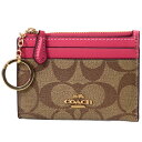 コーチ コインケース COACH コーティングキャンバス スムースレザー シグネチャー キーリング付き ミニ スキニー IDケース コインポーチ 小銭入れ カーキ×ストロベリーヘイズ 88208【ブランド 新品 送料無料 正規 人気 安心 保証 10倍 アウトレット OUTLET 即日発送】