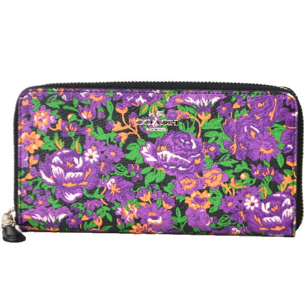 コーチ 長財布 COACH コーティングキャンパス フローラル 花柄 プリント アコーディオン ジップ アラウンド スリム 長財布 バイオレットマルチ 57966【ブランド 新品 送料無料 誕生日 プレゼント 正規 激安 レディース セール SALE ギフト 】