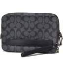 コーチ メンズバッグ COACH メンズ コーティング シグネチャー セカンドバッグ トラベルキット ポシェット クラッチ バッグ チャコール×ブラック 58541【ブランド 新品 送料無料 誕生日 プレゼント 正規 激安 レディース セール SALE ギフト 】