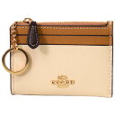 コーチ 小銭入れ COACH クロスグレインレザー ロゴ キーリング付き ミニ スキニー IDケース コインケース アイボリー×ライトサドルマルチ CC821【ブランド 新品 送料無料 誕生日 プレゼント 正規 人気 安心 保証 包装 即日発送 】