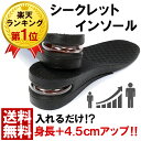 【全商品5倍ポイント◆17日10:00〜19日23:59】エアキャップ シークレットインソール メンズ 中敷き 衝撃 吸収 4.5cm かかと シューズ 靴 男性用 ヒールアップ ブーツ スニーカー 身長アップ シークレット インソール 中敷 ブラック 黒