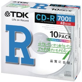 【お取り寄せ】TDK　CD-R　48倍速　10枚　ホワイトプリンタブル CD-R80PWX10A