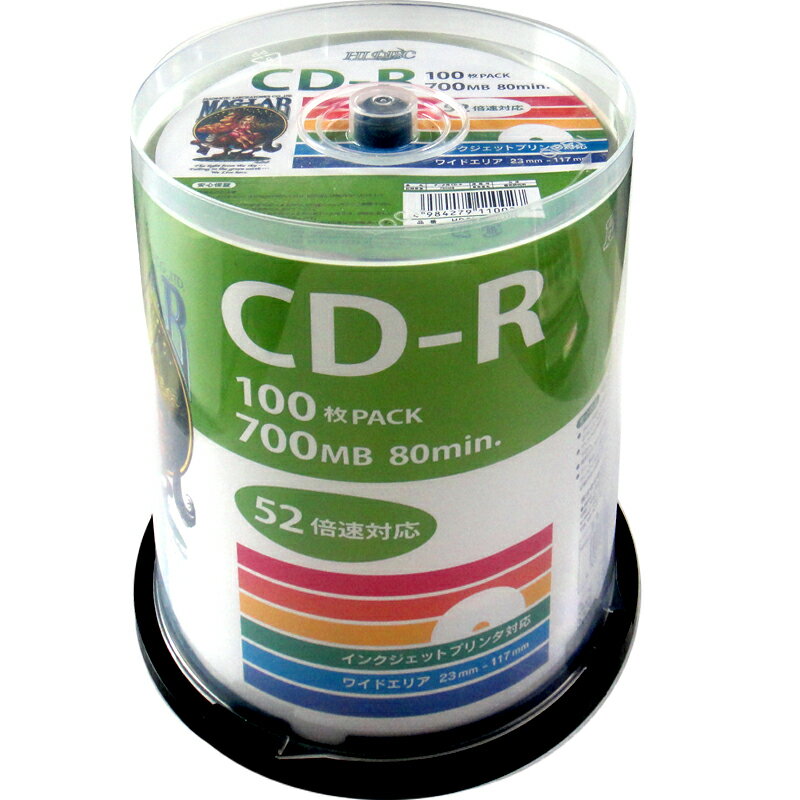 HIDISC CD-R 700MB 100枚入り スピンドルケース 52倍速対応 ワイドプ…...:flashstore:10004546