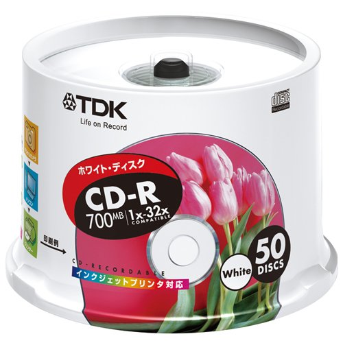 【お取り寄せ】TDK CD-R　台湾製 32倍速　50枚　ホワイトプリンタブル CD-R80EWX50PS