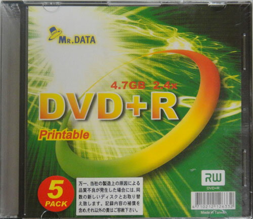 DVD+R 5枚スリムケース入り MR.DATA DVD+R4.7 PW SLIM 5P