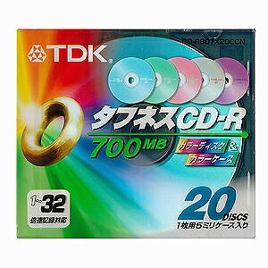 【お取り寄せ】TDK　タフネスCD-R　32倍速　20枚　カラーミックスディスク！ CD-R80TX20CCN