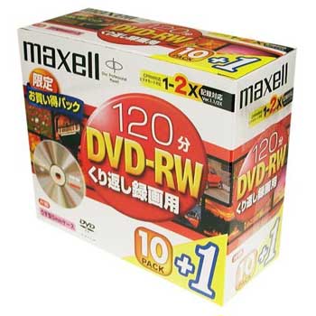 【アウトレット商品】 Maxell CPRM対応 繰り返し録画用DVD-RW 120分 10枚+1枚 シルバーメーカーロゴレーベル DRW120ST.S1P10K+1