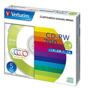 【お取り寄せ】Verbatim データ用CD-RW 700MB 4倍速 5枚 カラーミックス バーベイタム SW80QM5V1 三菱