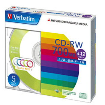 【お取り寄せ】Verbatim データ用CD-RW 700MB 12倍速 5枚 カラーミックス バーベイタム SW80EM5V1 三菱