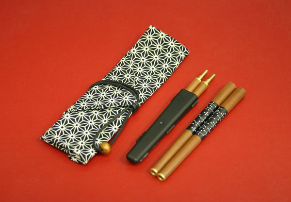 マイ箸！携帯型箸セット　十字星巾着黒　　男女兼用オリジナルセット