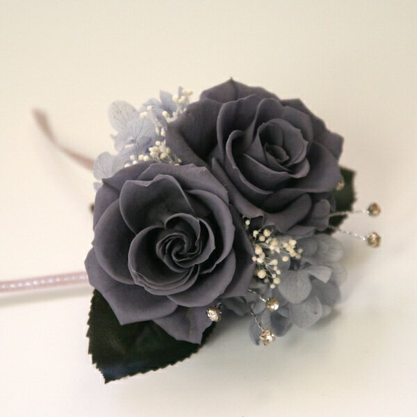 コサージュ結婚式 プリザーブドフラワーコサージュ 送料無料【2輪☆アッシュグレイ ケース付き】入学式/卒業式/入園式/卒園式/結婚式/フォーマル/グレー