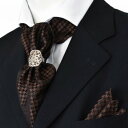春物入荷 入学 入社 卒業 アスコットタイ リング ポケット チーフセット HUGO VALENTINO asc-15/ブラウン/ブラック/雀格子