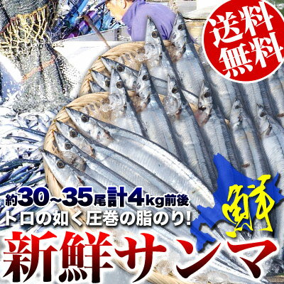 高鮮度でトロの如く圧巻の脂のり！生送り新鮮サンマ4kgで約30〜35尾入(1尾あたり約110〜130g前後)(さんま)(秋刀魚)(冷蔵)鮮度抜群の秋味覚を産地直送！