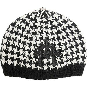 CHROME HEARTS クロム・ハーツ Houndstooth Triple Cross Patch Knit Cashmere Beanie クロスパッチ付きカシミヤビーニー 黒白 Size 【フリー】 【新古品・未使用品】 20814820