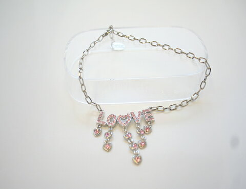 LOVE★メッセージアクセ【雑貨】【トイプードル】【姫】【新規開店】【cockerpapa】【チョーカー】【小型犬】【ネックレス】【アクセサリー】キラキラストーン付LOVEチャーム【ピンク】【NEWショップ】【送料無料】