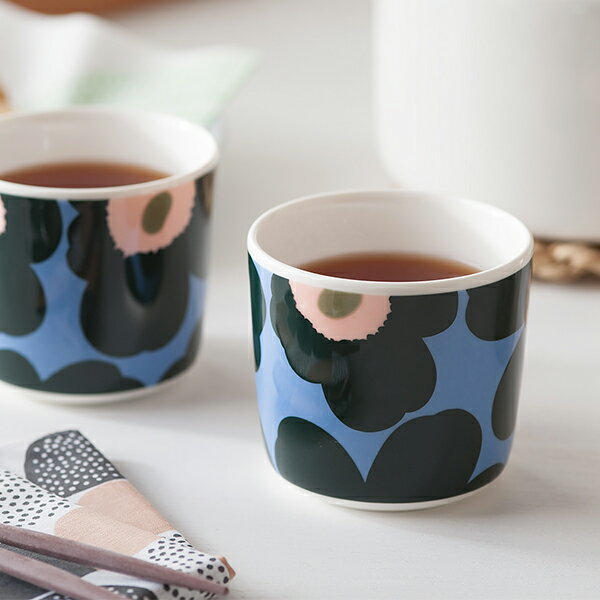 【日本限定】 マリメッコ ラテマグ ウニッコ ライトブルー×ダークグリーン （marimekko Latte Mug Unikko）