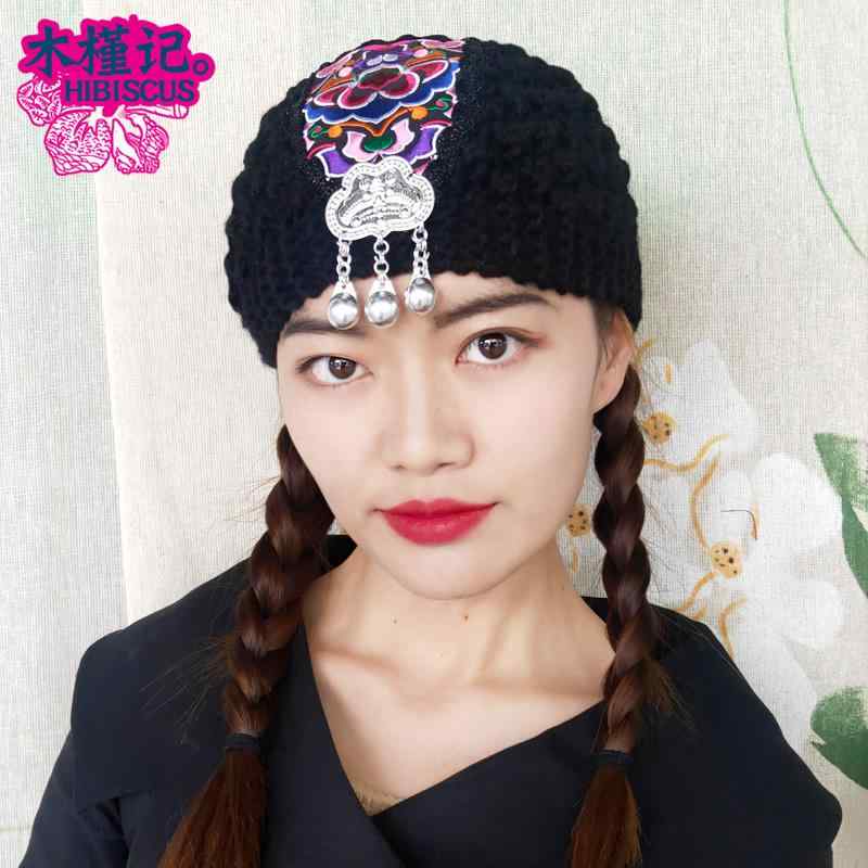 ヘアバンド ターバン 幅広 太め 白髪隠し 派手 レディース おしゃれ 女性 中国 エスニック 刺繍 コットンウール ニット 個性 多用途 エレガント