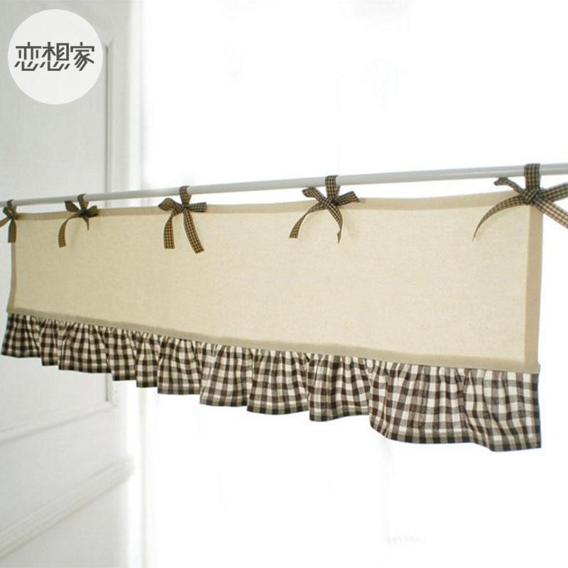 カーテン 綿麻 吊り下げ式 半遮光 カフェカーテン ショート丈 キッチン 間仕切り 小窓用 目隠し 和モダン ナチュラル カントリー 布製 格子柄 チェック オフホワイト