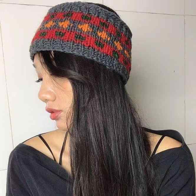 ボヘミアン ヘアアクセ ウール スキー ヘッドバンド カチューシャ ワイド 幅広 レディース 裏起毛 冬 暖かい レインボー 北欧 カジュアル ヨガ ダンス