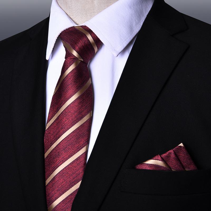 ネクタイ メンズ 男性用 新郎 結婚式 スーツ ビジネス フォーマル ポケットチーフ セット ストライプ 手結び ワインレッド ボルドー ポリエステル