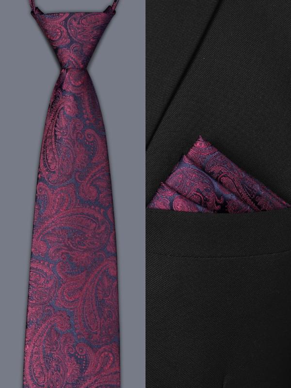 ネクタイ メンズ 男性用 結婚式 ウェディング 新郎 披露宴 パーティー フォーマル ビジネス ジップタイ ワンタッチ ファスナー式 結び不要 楽々 時短 手結び風 ポリエステル 花柄 ペイズリー レッド 赤