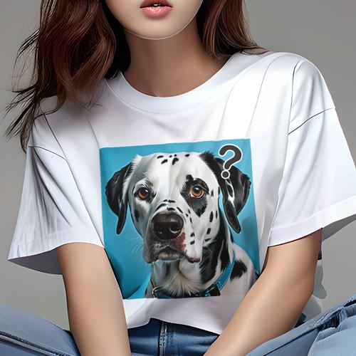 Tシャツ レディース 犬ファン 半袖 春夏 犬柄 プリント カジュアル かわいい 人間用 フィットネス ダンス ハテナ ダルメシアン ブルーカラー 背景