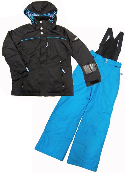 デサント「レディース女性用スキーウエアー/ブラック×ブルー」DRA-0297WF-BLK