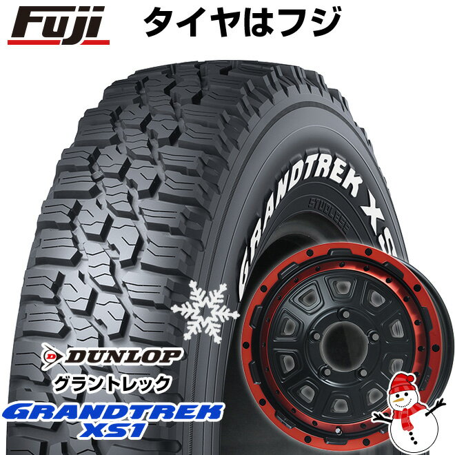 【新品】ジムニー スタッドレスタイヤ ホイール4本セット 185/85R16 ダンロップ グラントレック XS1 RWL ホワイトレター レアマイスター LMG DS-10 マットブラック/レッドリム 16インチ(送料無料)