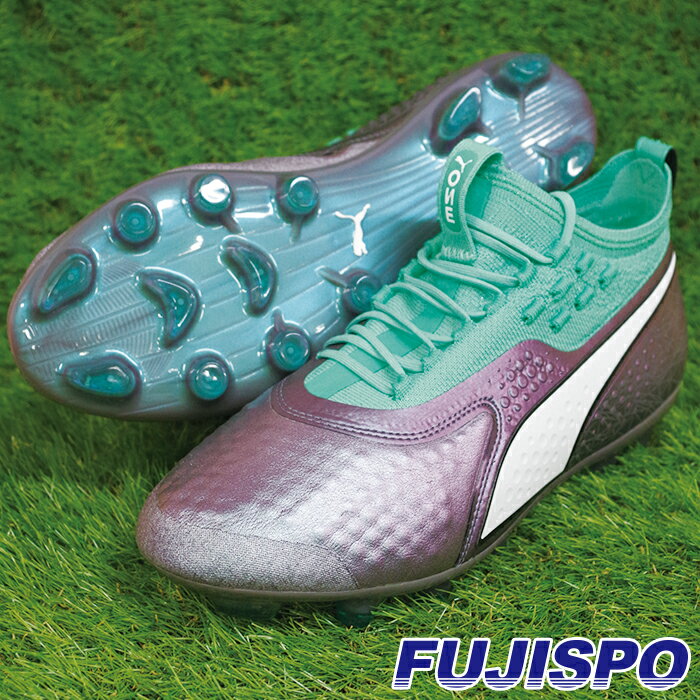 プーマ ワン 1 IL Lth HG プーマ(puma) サッカースパイク カラーシフト×ビスケーグリーン×プーマホワイト×プーマブラック (104927-01)【2018年6月プーマ】の画像