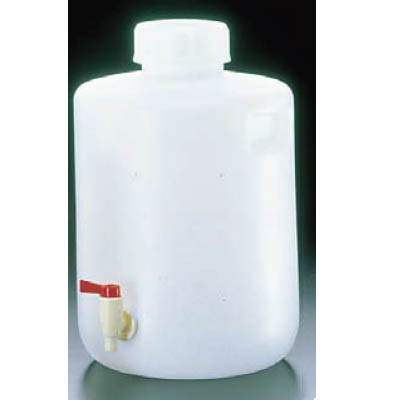 給水タンク飲料水用ポリタンク・丸型（20L）PE 広口下口 活栓付瓶「ETV-01」＜2097＞蛇口付、ポリタンク