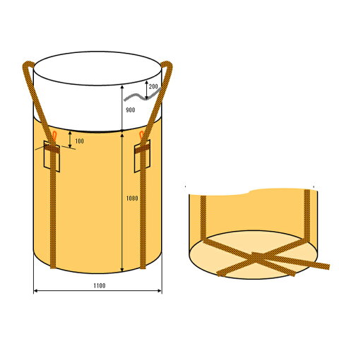 【ポイント5倍】フレコンバッグ フレキシブルコンテナバッグ Aタイプ (100枚入り) 耐荷重500kg (反転ベルトあり・UVなし） 丸型 直径1100×1070mm 大型土のう袋 トンバッグ