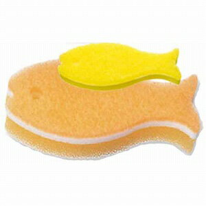 [P]マーナ　おさかな親子スポンジ　Q086O　オレンジタンブラーやコップなど洗いやすい！キュートなお魚のスポンジ