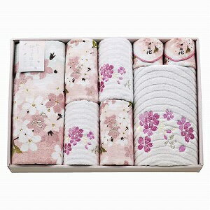 宇野千代　バスマット・タオルセット　UCK-505　ピンク宇野千代デザインの優しい桜咲いているタオルのセットです。