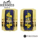 【HERMES/エルメス】エマイユ 七宝焼き イヤリング ゴールド×ブルー/GP ソルド品