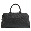 CHANEL シャネル キャビアスキン ココマーク マトラッセ ミニボストンバッグ ハンドバッグ ブラック×ゴールド金具 A20996 レディース【中古】【送料無料】