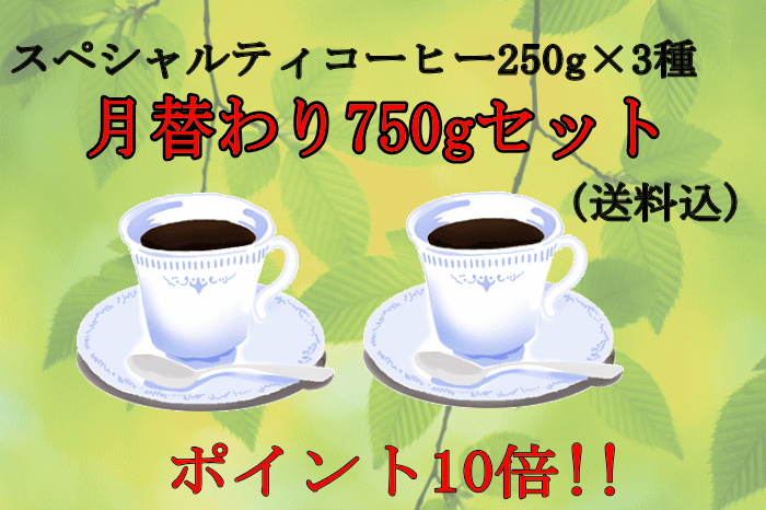 【送料込】月替わり750gセット（250g×3種）／スペシャリティコーヒー・こだわり自家焙煎珈琲豆・ポイント10倍　10P123Aug12