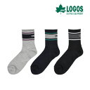 ポイント10倍 福助 公式 メンズ LOGOS (ロゴス) 3足組 ライン クルー丈 ソックス 1L303W 24-26cm 26-28cm アウトドア 甲メッシ 靴下 フクスケ fukuske