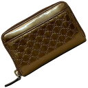 【送料無料】 グッチ コインケース ブロンズ ゴールド マイクロ シマ 256810 美品 パテント レザー 中古 GUCCI 茶色 小銭入れ ファスナー ミニ 財布 コンパクト キーリング付 カードケース カードポケット 外ポケット有 GG ラウンドファスナー ブランド 本物 鑑定済み