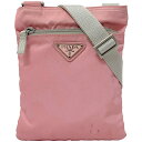 【送料無料】 プラダ ショルダーバッグ ピンク グレー シルバー テスート ミニ ポコノ ナイロン キャンバス 中古 PRADA ポシェット 三角 ロゴ プレート ヴィンテージ ファスナー ミニバッグ シンプル 軽量 サコッシュ 人気 レディース 斜め掛け ナイロンバッグ 本物 鑑定済み